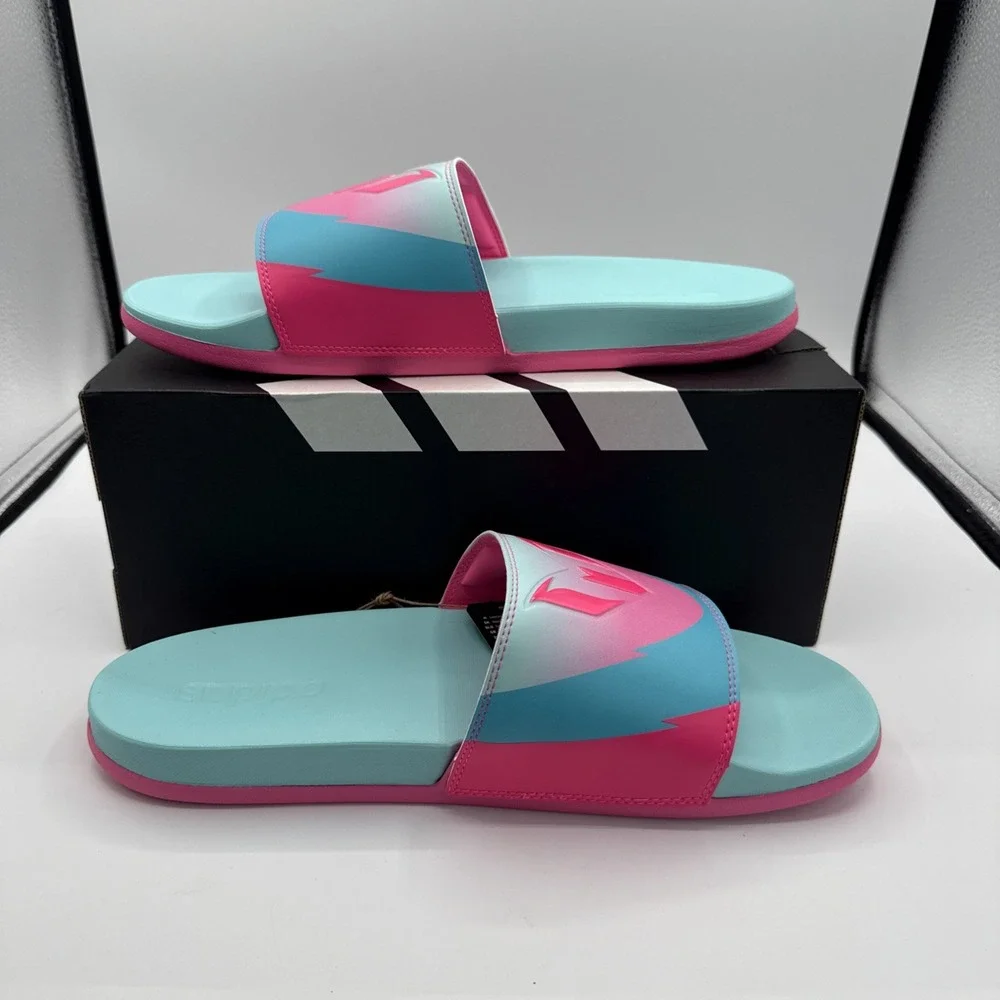 Adidas Messi‎ Slides Men's Size 11 Sandals Pink Blue Adilette Comfort JR6326